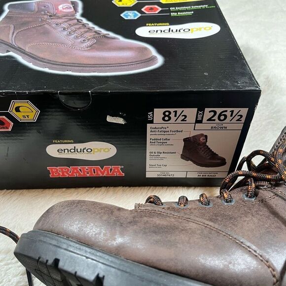 Brahma Mens Steel Toe Brown Lace Up Work Oil Slip Resistant Boots - Picture 3 of 6